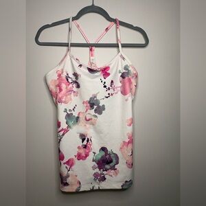 Women’s Lululemon power Y tank blurred blossoms. Size 8